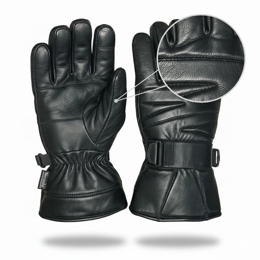 Men’s Genuine Sheep Leather Winter Gloves – Black Motorcycle Riding Gloves with Warm Lining