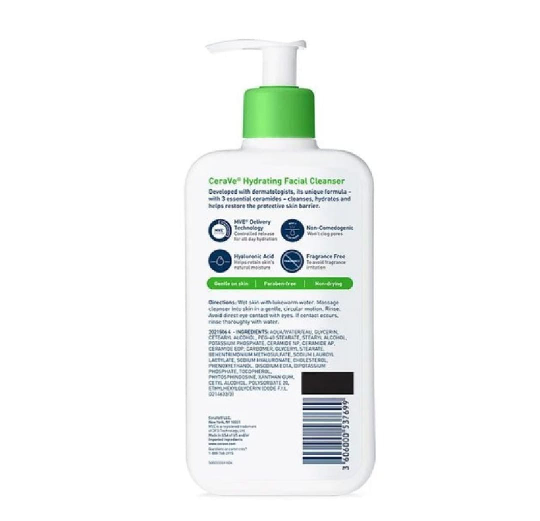 Cerave Hydrating Facial Cleanser 237ml – Gentle Moisturizing Face Wash With Hyaluronic Acid And Ceramides For Normal To Dry Skin
