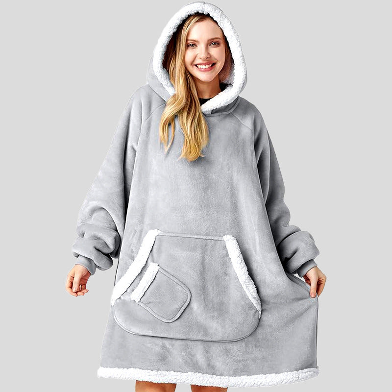 Womens Fleece-Lined Thickened Hooded Loungewear Pajamas