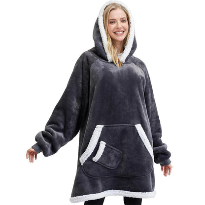 Womens Fleece-Lined Thickened Hooded Loungewear Pajamas